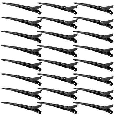 24 Packs Duck Bill Clips, Bantoye 3.35 Inches Rustproof Metal Alligator Curl Clips with Holes for Hair Styling, Hair Coloring, Black
