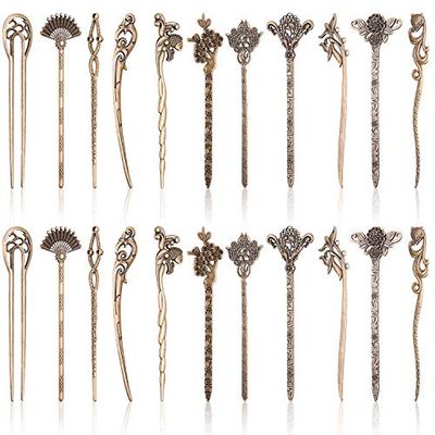 Duufin 22 Pieces Hair Sticks Vintage Chinese Hair Chopstick Retro Hair Fork for Women (Bronze)