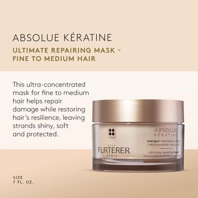 Rene Furterer Absolue Keratine Ultimate Regenerating Mask for Damaged, Over-Processed Hair, Fine to Medium Hair 6.7 oz.