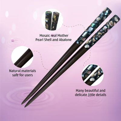 Wooden Hair chopsticks, The Head of Top Inlay with Mother of Pearl by Hand, Decorative Wooden Hair Sticks, Vintage Hair Chopsticks for Women, Natural Color, Unique Gift for Mother's day (Style 3)
