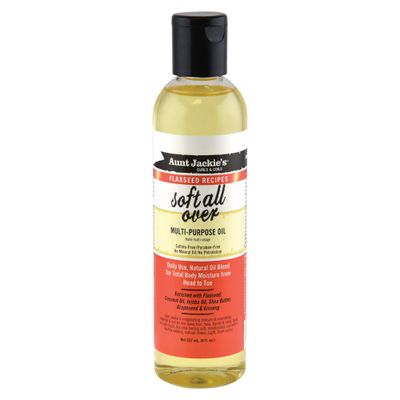Aunt Jackie&#39;s Flaxseed Recipes Soft All Over, Multi-Use Oil for Hair and Body, Enriched with Flaxseed, Avocado, Coconut Oil and Marshmallow Root, Bottle 8 Fl Oz