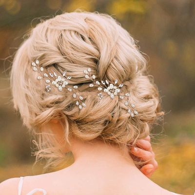 Syhood 4 Pcs Pearl Crystal Bridal Hair Pins Silver Wedding Hair Pins Rhinestone Flower Bridal Hair Accessories Vintage Headpiece for Women Bride Bridesmaids