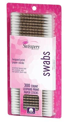 Swisspers Premium Leopard Paper Swabs - 300 Count (Pack of 1) - Fun and Stylish Cotton Swabs with Leopard Print Design - 100% Cotton Tips for Beauty and Personal Care