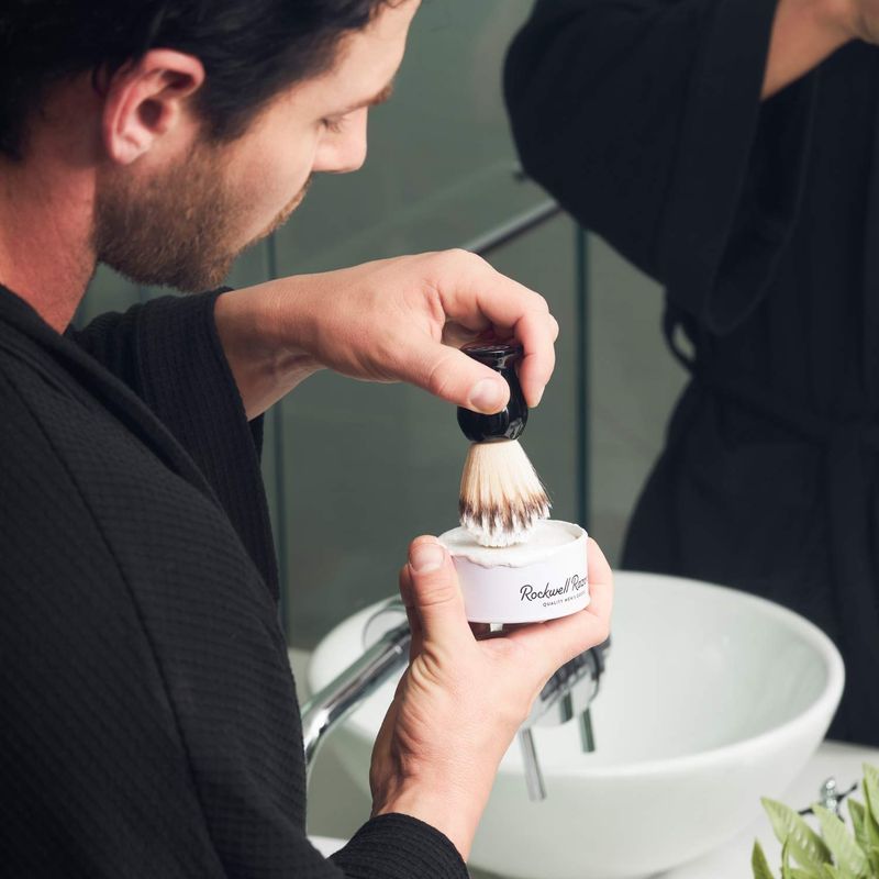 Rockwell Synthetic Shaving Cream Brush | Soft, Quick-Dry Bristles with Black Acrylic Handle | Gentle Exfoliation, Fast Lather, Minimal Shedding, Cruelty-Free &amp; Safe for Sensitive Skin