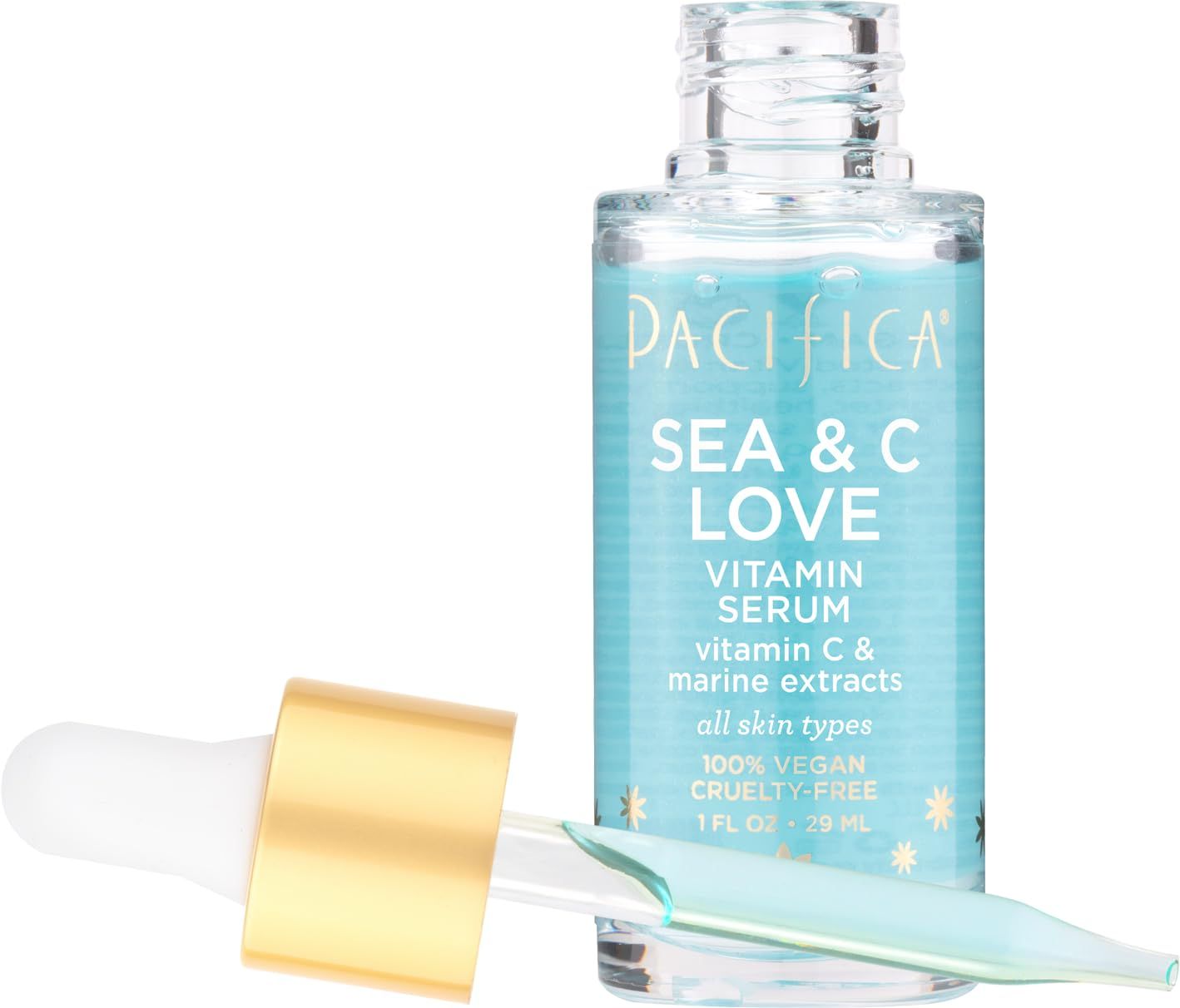 Pacifica Beauty Sea and C Love Vitamin C Serum, Skincare, Hyaluronic Acid, Green Tea, Marine Extracts, Blue Light Protection, Brightening, Lightweight, Face Care, Skin Care Serum, 1 fl oz (1 Count)