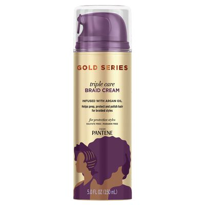 Pantene Gold Series Triple Care Braid Cream, for Curly and Coily Hair, Infused with Argan Oil, 5 Fl Oz