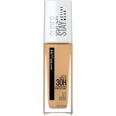Maybelline Super Stay Full Coverage Liquid Foundation Active Wear Makeup, Up to 30Hr Wear, Transfer, Sweat &amp; Water Resistant, Matte Finish, Sand Beige, 1 Count
