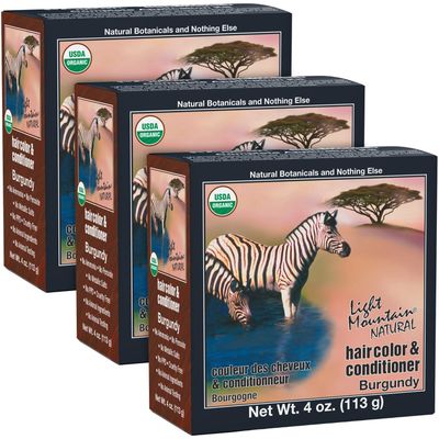 Light Mountain Henna Hair Color &amp; Conditioner - Burgundy Hair Dye for Men/Women, Organic Henna Leaf Powder and Botanicals, Chemical-Free, Semi-Permanent Hair Color, 4 Oz (Pack of 3)