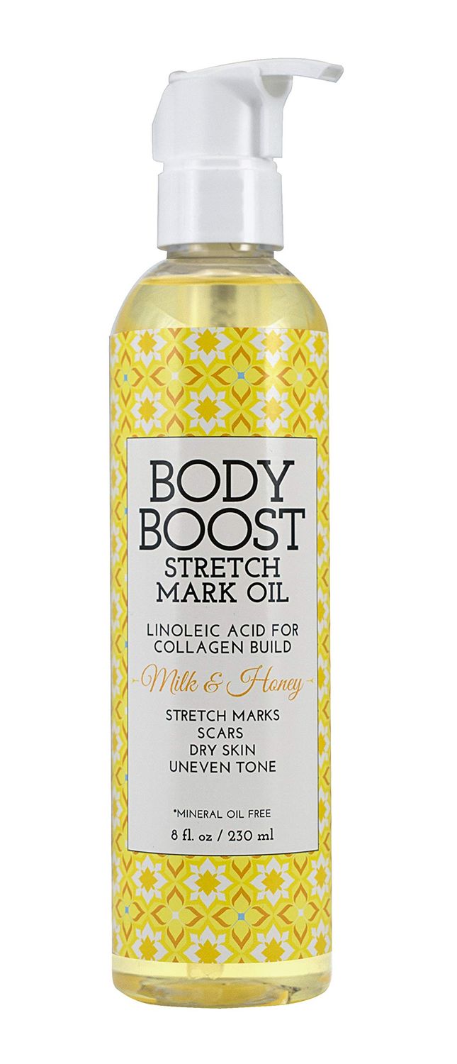 Body Boost Milk &amp; Honey Stretch Mark Oil 8oz- For Stretch Marks and Scars- Pregnancy and Nursing Safe