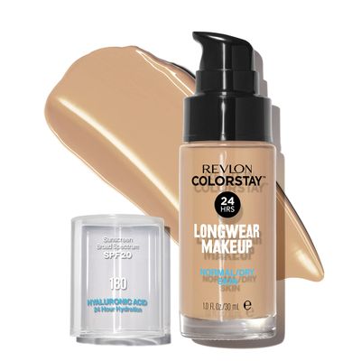 Revlon Liquid Foundation, ColorStay Face Makeup for Normal &amp; Dry Skin, SPF 20, Longwear Medium-Full Coverage with Natural Finish, Oil Free, 180 Sand Beige, 1 Fl Oz