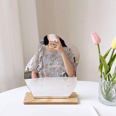 GUOJOZO Acrylic Makeup Mirror for Desk with Stand Aesthetic Desk Decor Vanity Mirror Frameless Table top for Bedroom,Living Room and Minimal Spaces Room Decor (Baby Fat)