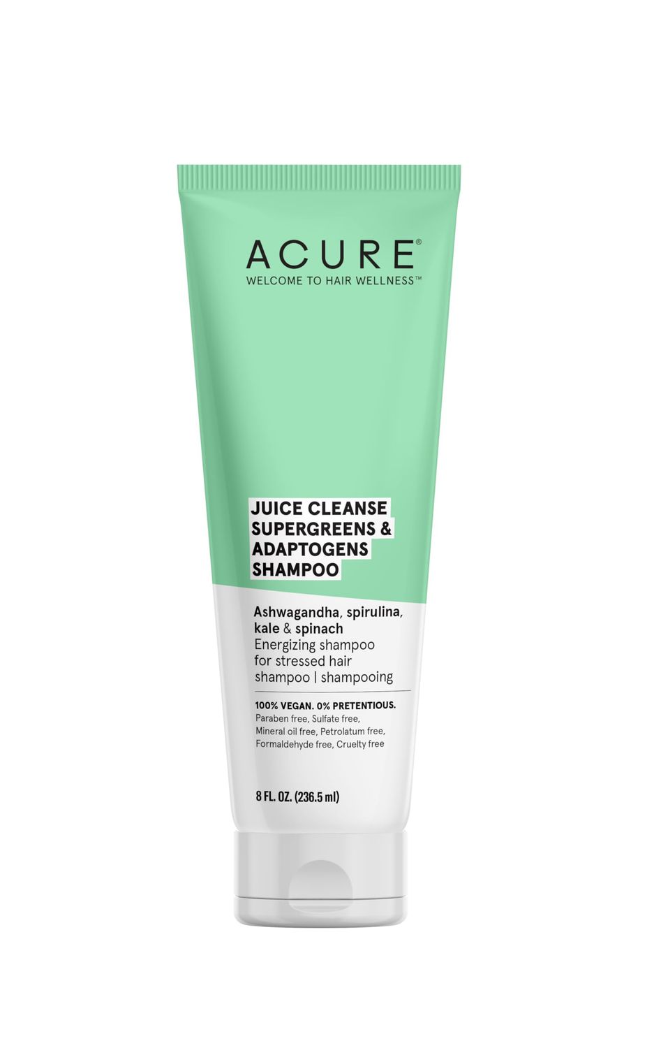 Acure Juice Cleanse Supergreens &amp; Adaptogens Shampoo | 100% Vegan | Antioxidant Shampoo For Super Stressed Hair | Ashwagandha, Spirulina, Kale &amp; Spinach - Brightens &amp; Re-Energizes Hair | 8 Fl Oz