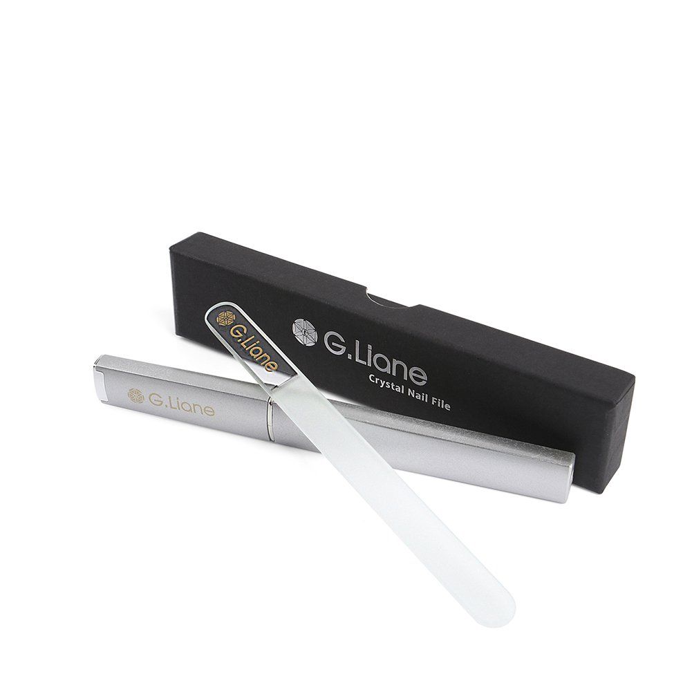 G.Liane Crystal Glass Nail File Professional Double Sided Etched Crystal Nail File Set for Nail Art &amp; Nail Care Alternative to Metal Nail Files Emery Boards &amp; Buffer (Clear Round)