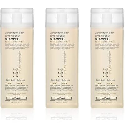 GIOVANNI ECO CHIC Golden Wheat Deep Cleanse Shampoo - Shampoo for Oily Hair, Deep Cleansing With Botanical Oils, Helps Encourages Volume &amp; Shine - Spearmint Oil + Aloe Vera, 8.5 oz (3 Pack)