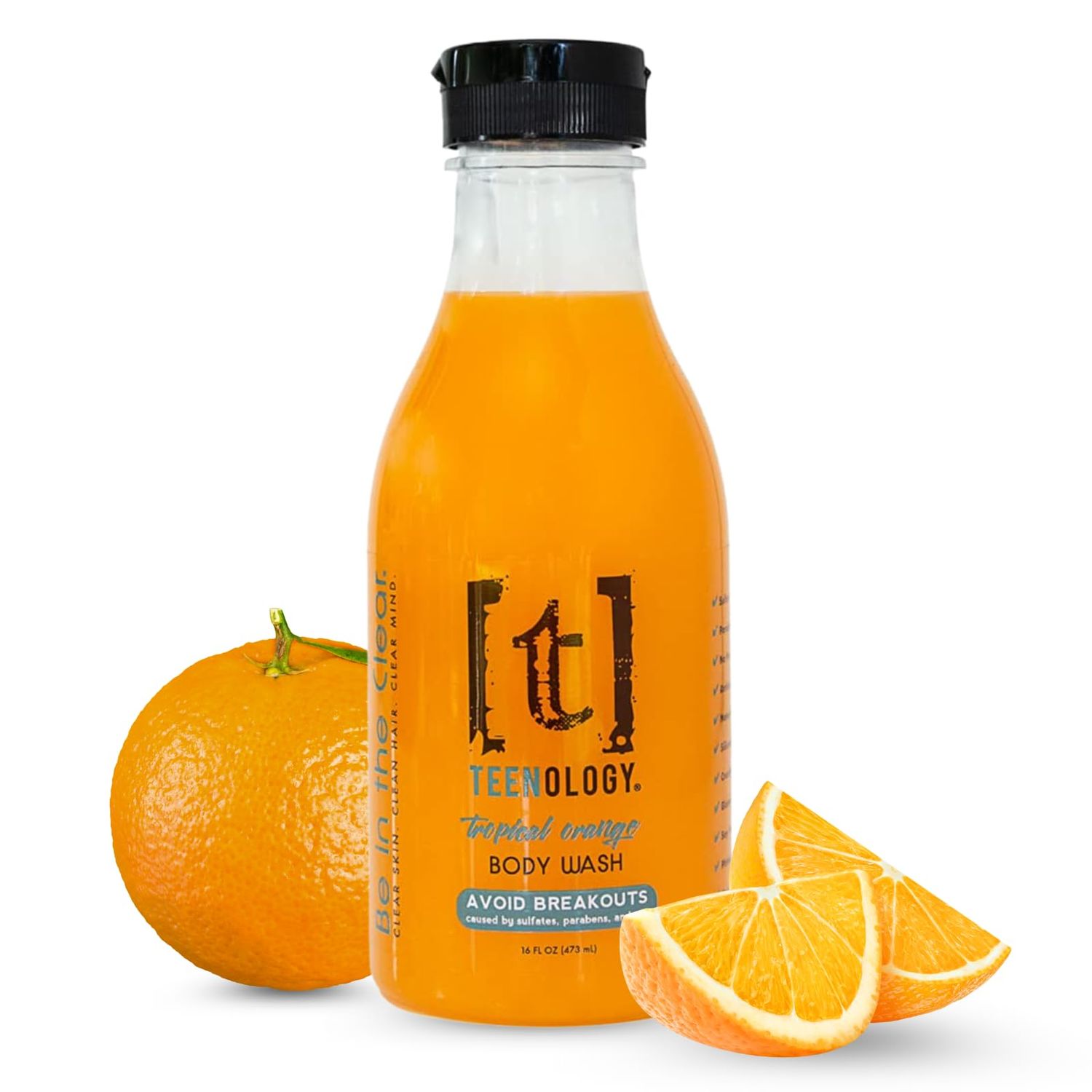Teenology Body Wash for Teens - Avoid Body Acne and Breakouts - Sulfate and Paraben Free, Natural Botanical Extracts (Tropical Orange)