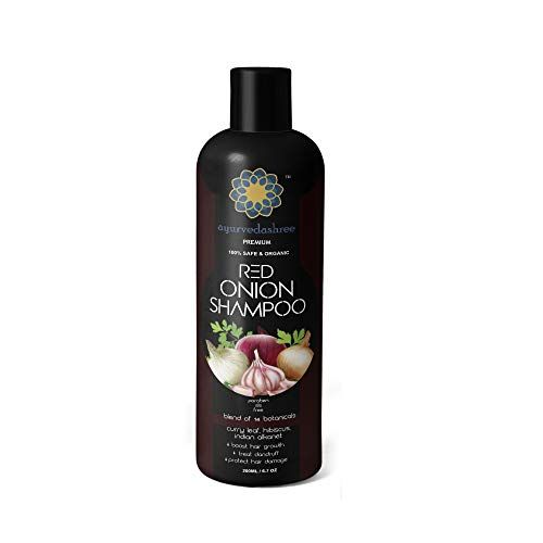 AYURVEDASHREE Red Onion Hair Growth &amp; Hair Fall Control Shampoo - With Curry Leaf, Hibiscus, Indian Alanket, Blend of 14 Botanicals 200ML - SLS and Paraben Free - 100% Safe &amp; Premium- All Hair Type