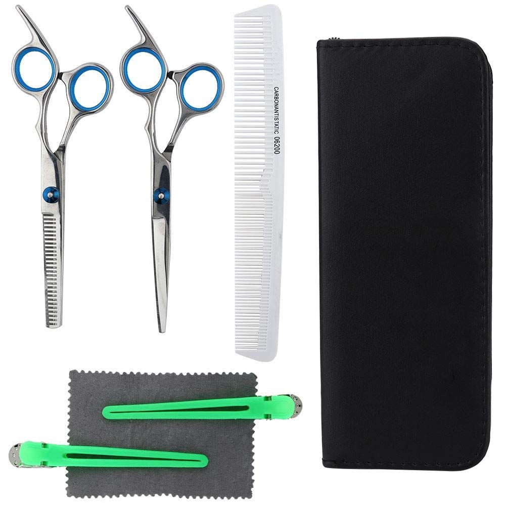 Professional Hair Cutting Scissors Set, 5 Pcs Hairdressing Scissors Kit, Hair Cutting Scissor Thinning Shears Hair Comb Clips Leather Scissors Case