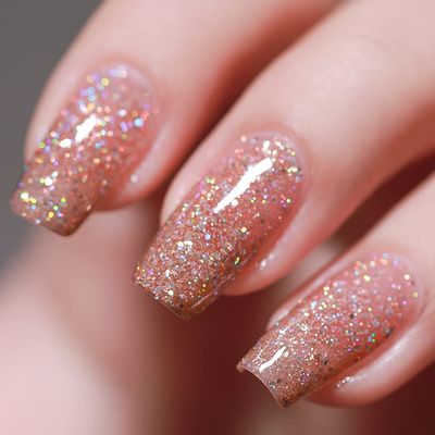 FZANEST Rose Gold Glitter Gel Nail Polish Led UV Gel Polish Holographic Color Sparkle Gel Nail 15ml