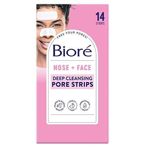 Biore Nose + Face Blackhead Remover Pore Strips, 7 Nose + 7 Face Strips, Deep Cleansing, Pore Unclogging, 14 Count