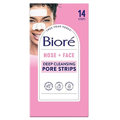 Biore Nose + Face Blackhead Remover Pore Strips, 7 Nose + 7 Face Strips, Deep Cleansing, Pore Unclogging, 14 Count