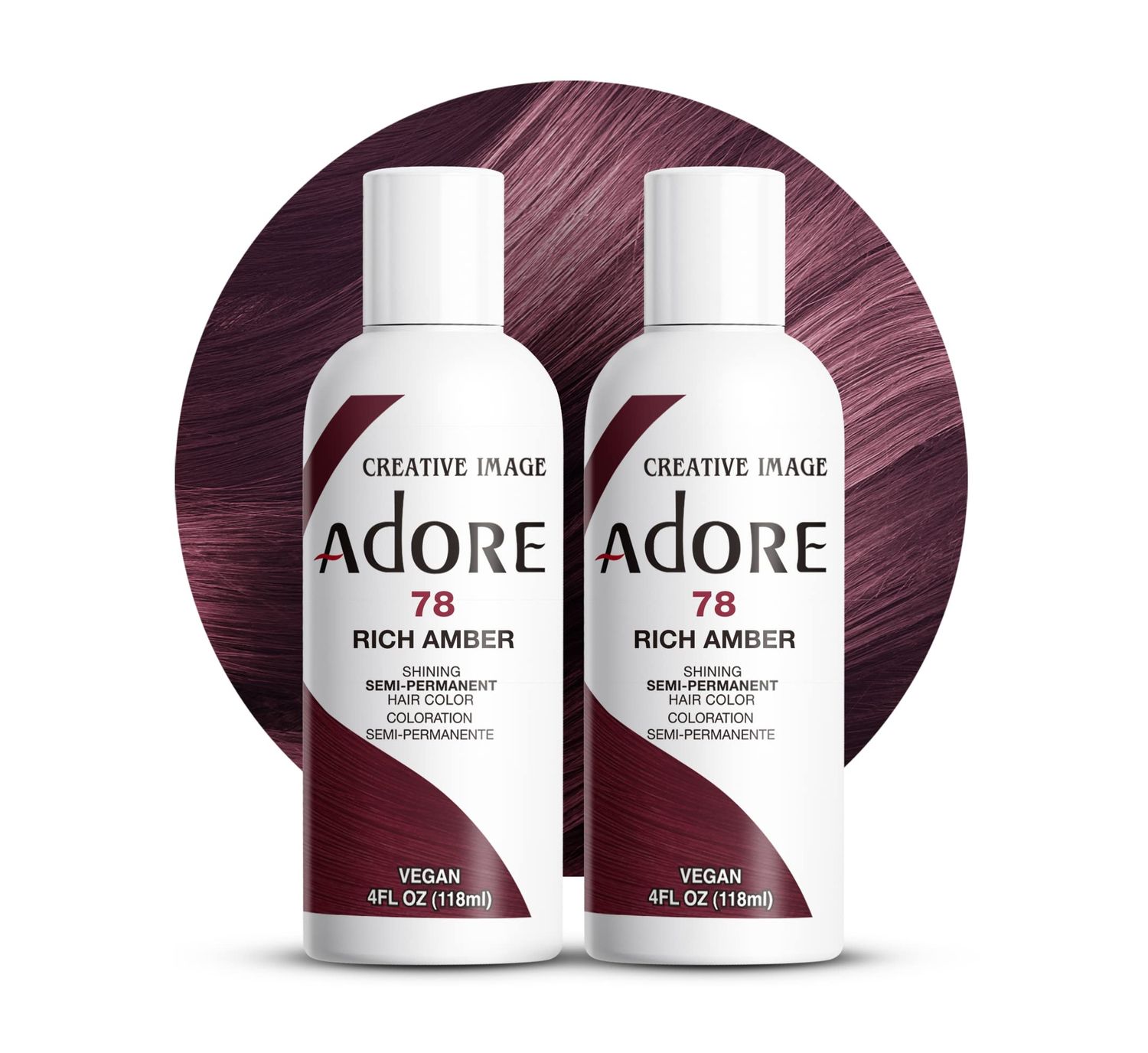 Adore Semi Permanent Hair Color - Vegan and Cruelty-Free Brown Hair Dye - 4 Fl Oz - 078 Rich Amber (Pack of 2)