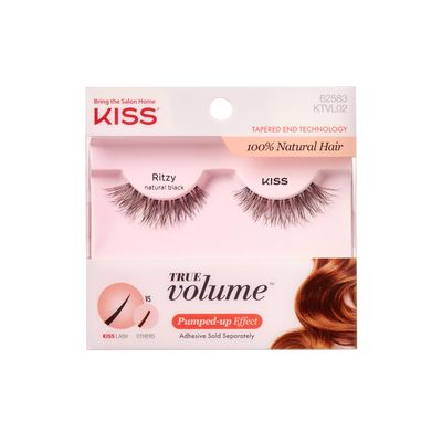 KISS True Volume Multi-Layered False Eyelashes with Tapered End Technology, 100% Natural Hair, Cruelty Free, Reusable, Contact Lens Friendly, Ritzy, 1 Pair