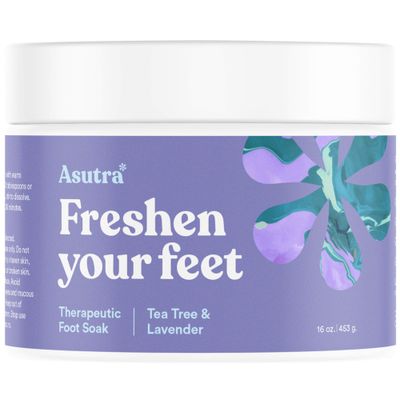 ASUTRA Invigorating and Therapeutic Foot Soak + Pedicure Pumice Stone (Dead Sea Salt w/Tea Tree &amp; Lavender Oils), 16 oz - Helps to Soften Calluses, Corns, and Cracked Feet