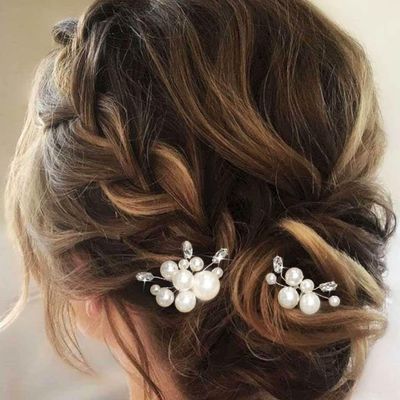 Casdre Pearl Bridal Hair Pins Crystal Bride Hair Piece Wedding Hair Accessories for Women and Girls(Pack of 2) (A Silver)
