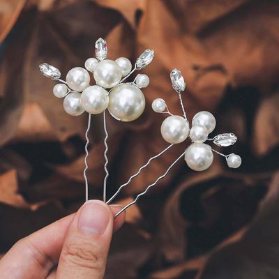 Casdre Pearl Bridal Hair Pins Crystal Bride Hair Piece Wedding Hair Accessories for Women and Girls(Pack of 2) (A Silver)