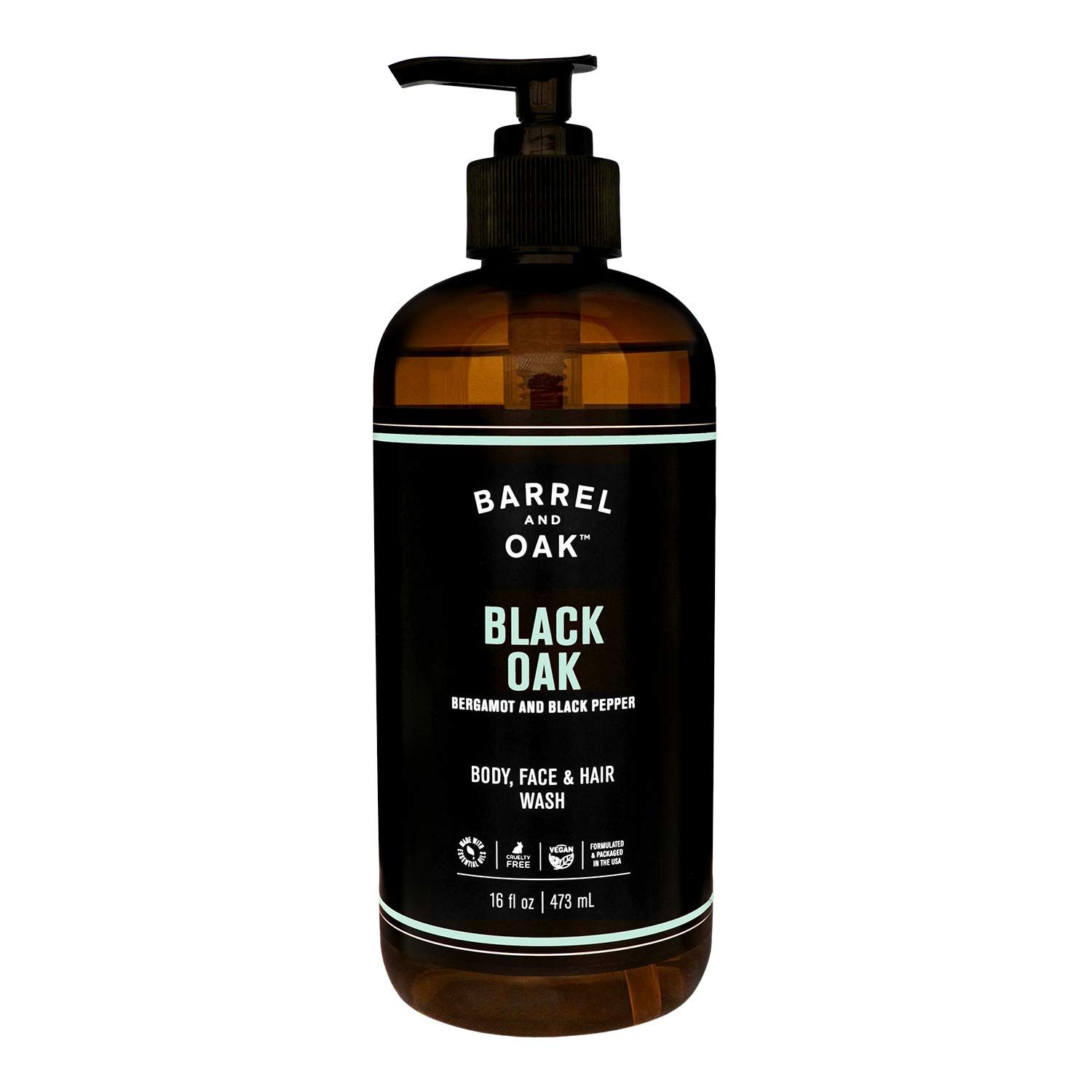Barrel and Oak - All-In-One Body Wash, Men&#39;s Body Wash, Men&#39;s Soap for Hair, Face, &amp; Body, Refreshing &amp; Balanced Cleanser, Oil-Based(Black Oak, 16 oz)