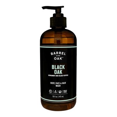Barrel and Oak - All-In-One Body Wash, Men&#39;s Body Wash, Men&#39;s Soap for Hair, Face, &amp; Body, Refreshing &amp; Balanced Cleanser, Oil-Based(Black Oak, 16 oz)