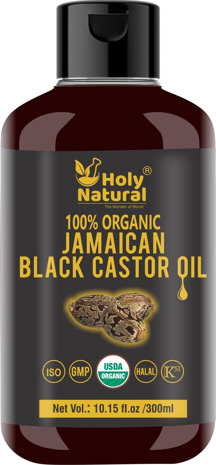 Organic Jamaican black Castor Oil (10.15 fl oz) USDA Certified, Traditional Handmade with Typical and Traditional roasted castor beans smell ,100% Pure black Castor Oil (No Additive, Non GMO)