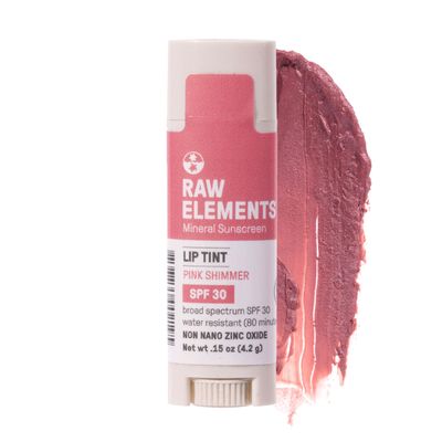 Raw Elements Organic Pink Lip Shimmer Zinc Oxide SPF 30+, 0.15oz
