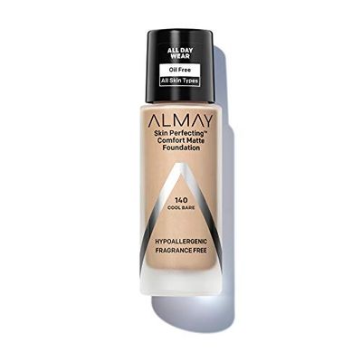 Almay Skin Perfecting Comfort Matte Foundation, Hypoallergenic, Cruelty Free, -Fragrance Free, Dermatologist Tested Liquid Makeup, Cool Bare, 1 Fl oz