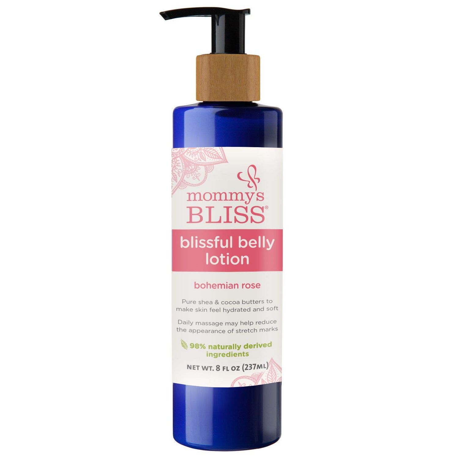 Mommy&#39;s Bliss Belly Lotion: For Hydrated, Resilient, &amp; Elastic Skin During Pregnancy, Reduce Stretch Mark Appearance with Cocoa Butter Bohemian Rose Scent, 8 Fl Oz
