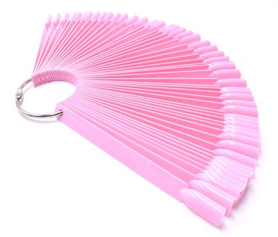 2 Sets 100 Tips Fan Shape Plastic Nail Art Tips Display Polish Board Display Practice Sticks with Metal Split Ring Holder (Pink)
