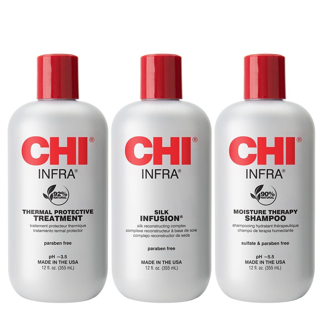 CHI Infra Trio Kit, Includes Infra Shampoo, Infra Thermal Protective Treatment, &amp; Silk Infusion For Hair Strength &amp; Shine, Paraben &amp; Sulfate-free, 3 Products, 12 Oz