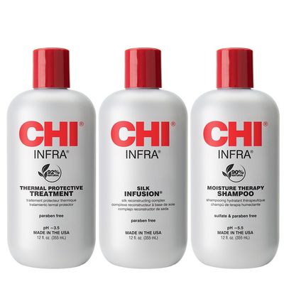 CHI Infra Trio Kit, Includes Infra Shampoo, Infra Thermal Protective Treatment, &amp; Silk Infusion For Hair Strength &amp; Shine, Paraben &amp; Sulfate-free, 3 Products, 12 Oz