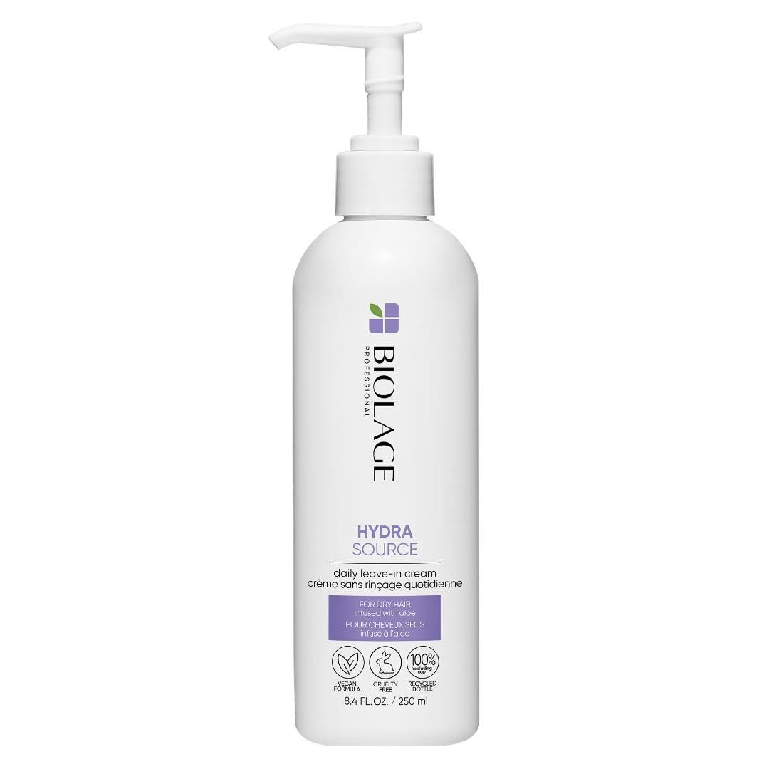 Biolage Hydra Source Daily Leave-In Cream | Smooths Dry, Frizzy Hair &amp; Prevents Breakage | Paraben-Free | For Fine To Medium Hair | Vegan | Helps Repair Split Ends | Salon Treatment | 8.4 Fl. Oz