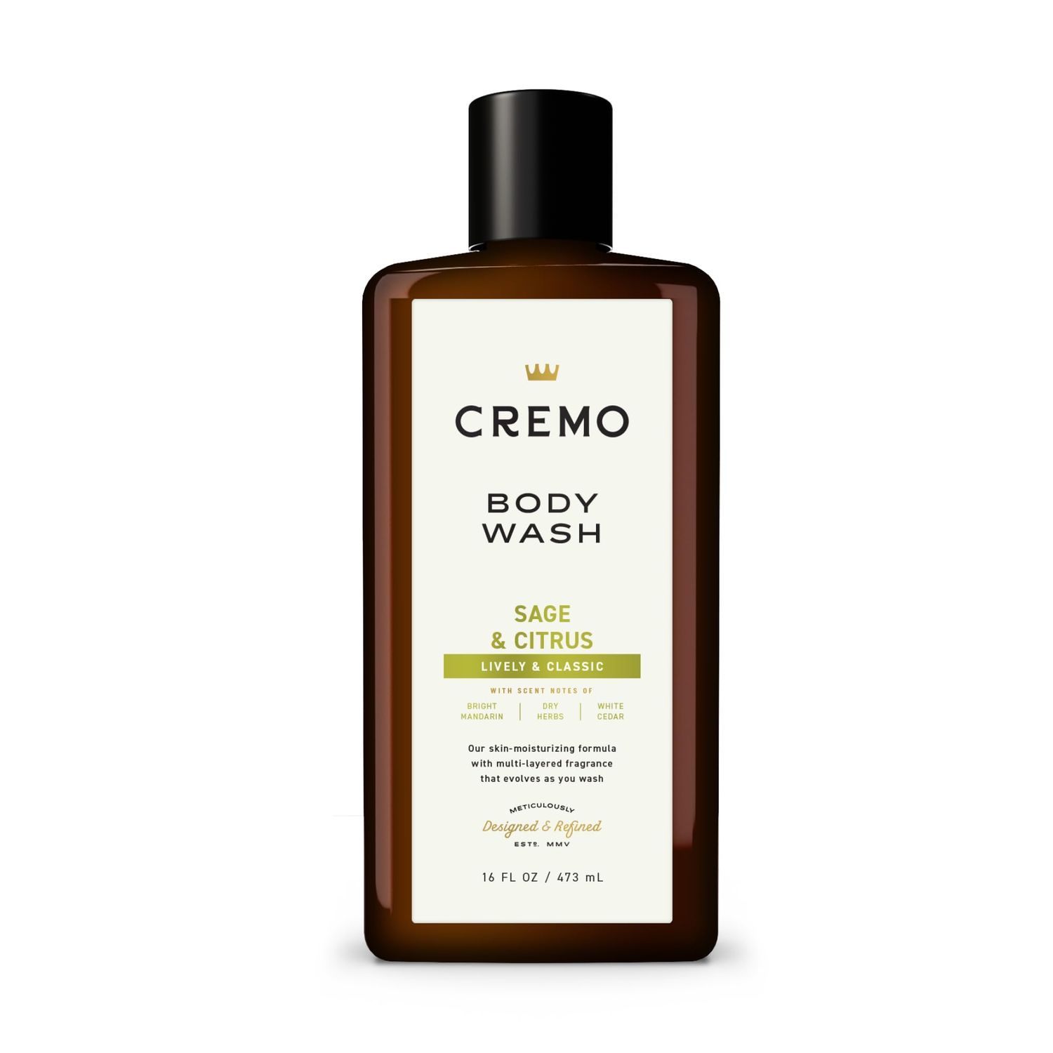 Cremo Body Wash Men, A Revitalizing Combination of Bright Mandarin, Dry Herbs and White Cedar, 16 Fl Oz