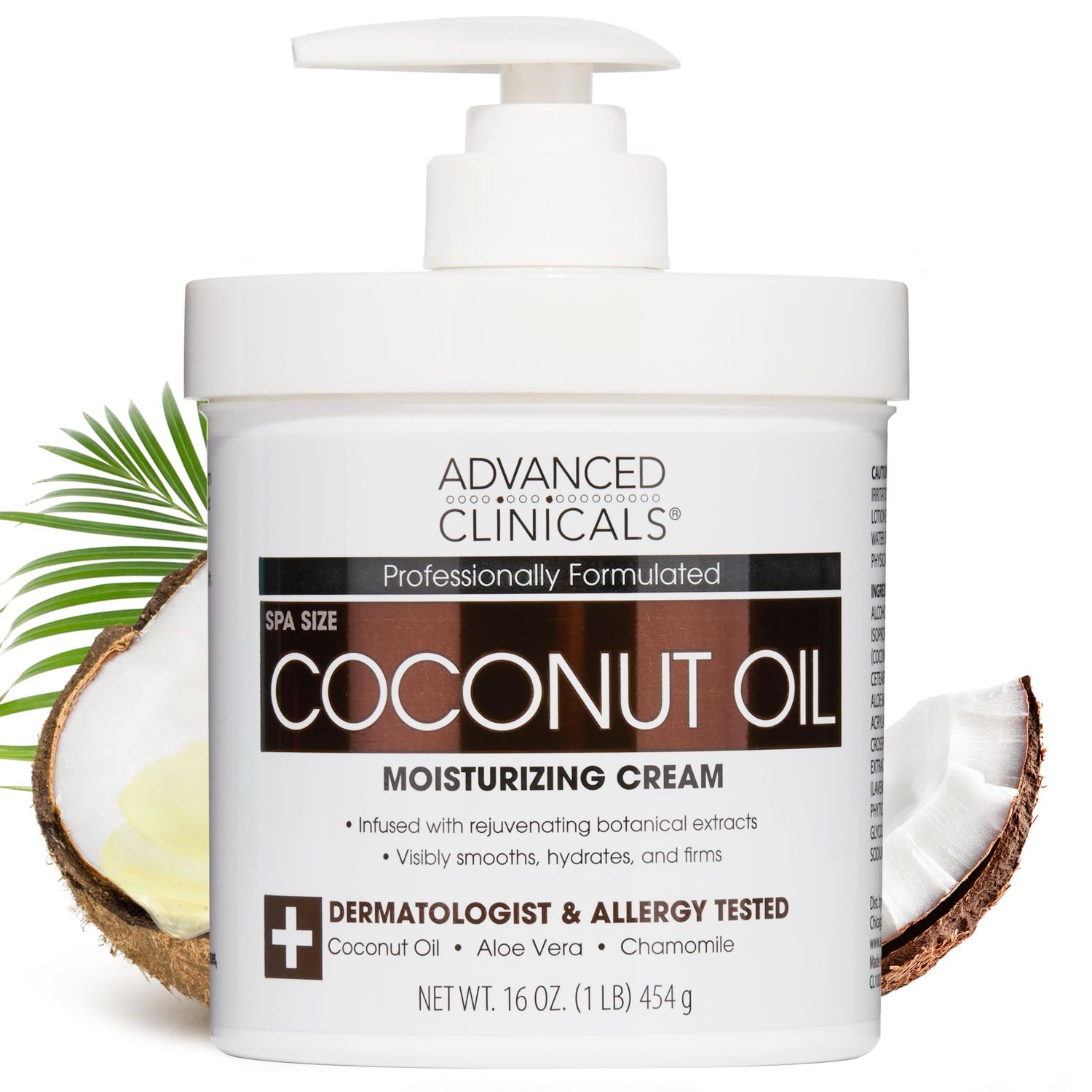 Advanced Clinicals Coconut Body Lotion Moisturizing Cream &amp; Face Moisturizer | Coconut Oil Lotion For Women &amp; Men | Natural Coconut Cream Body Butter Skin Care Balm For Dry Skin, Large 16 Oz