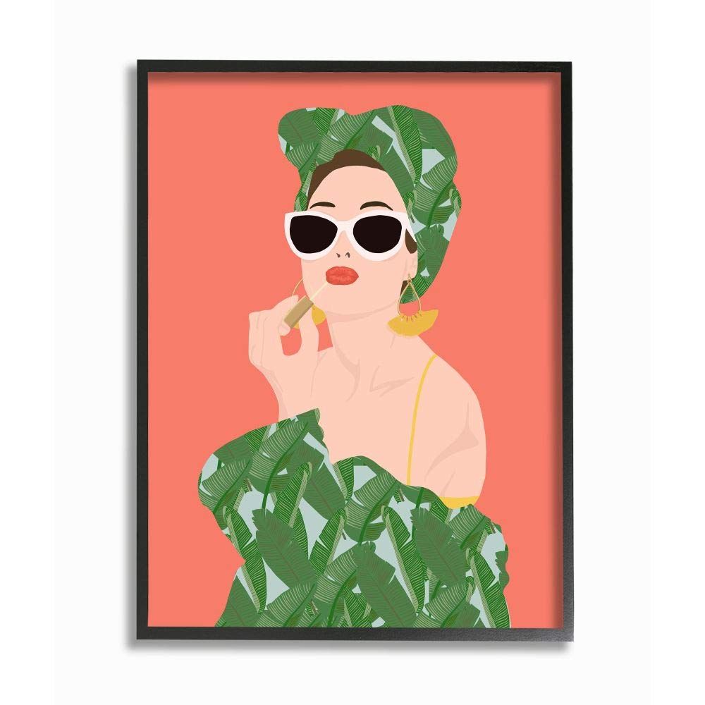 Stupell Industries Female Glamour in Tropical Fashion Lip Cosmetic Wall Art, 16x20, Pink