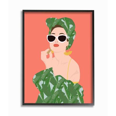 Stupell Industries Female Glamour in Tropical Fashion Lip Cosmetic Wall Art, 16x20, Pink