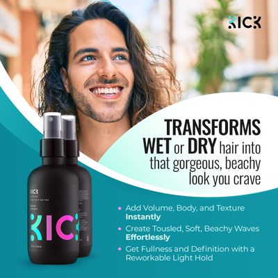 Kick Sea Salt Spray for Men - Beach Wave and Surfer Hair Style - Salt Water for Hair - Natural Texture and Volume Hair Spray - 200ml