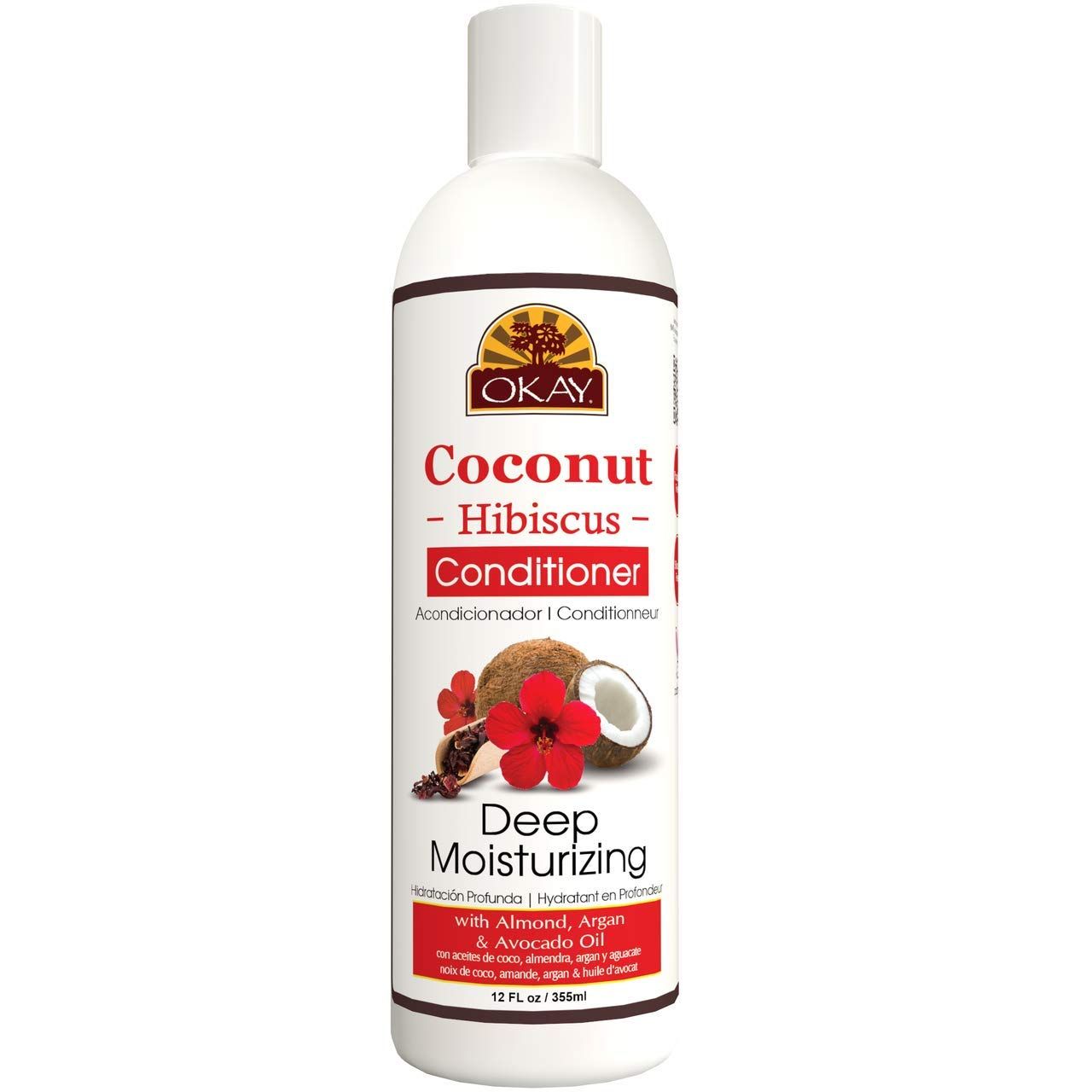 OKAY | Coconut Hibiscus Conditioner | For All Hair Types &amp; Textures | Restore - Hydrate - Strengthen | With Almond, Argan &amp; Avocado Oil | Free of Paraben, Silicone, Sulfate | 12. oz
