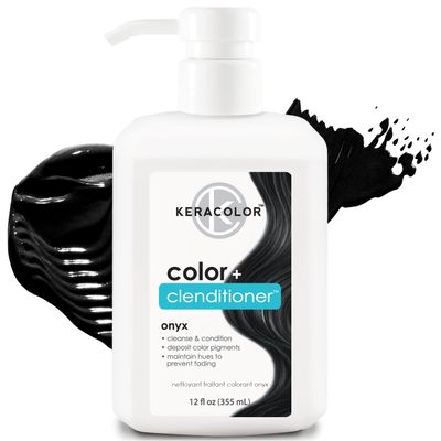 Keracolor Color + Clenditioner 3-in-1 Color-Depositing Conditioner, Gently Cleanses &amp; Conditions, Semi-Permanent Onyx Hair Color, 12 Fl Oz