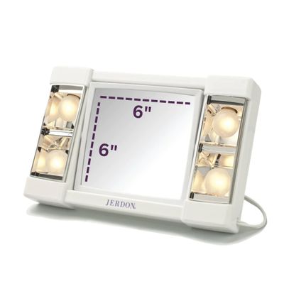JERDON Two-Sided Makeup Mirror with Lights - Vanity Mirror with 3X Magnification &amp; Glare-Free Lighting - White Base - Model J1010