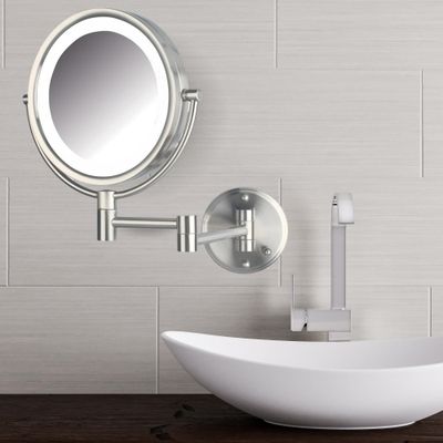 JERDON Wall-Mounted Makeup Mirror with Lights - Nickel Lighted Makeup Mirror with 8X Magnification - Model HL88NL