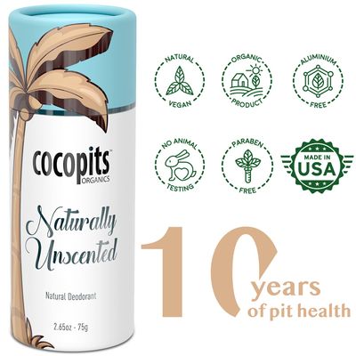 Fragrance Free Natural Vegan Deodorant for Women and Men - Unscented - Safe Aluminum-Free - Plastic Free Compostable - Coconut Oil and Organic Essential Oils - US Made - 2.65oz