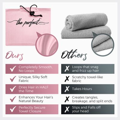 THE PERFECT HAIRCARE Curly Hair Girls Microfiber Plopping Towel Set - Anti-frizz Silky Smooth Hair Drying Wrap for Women - Super Absorbent Large Hair Towel + 2 Scrunching Towels to Micro Plop